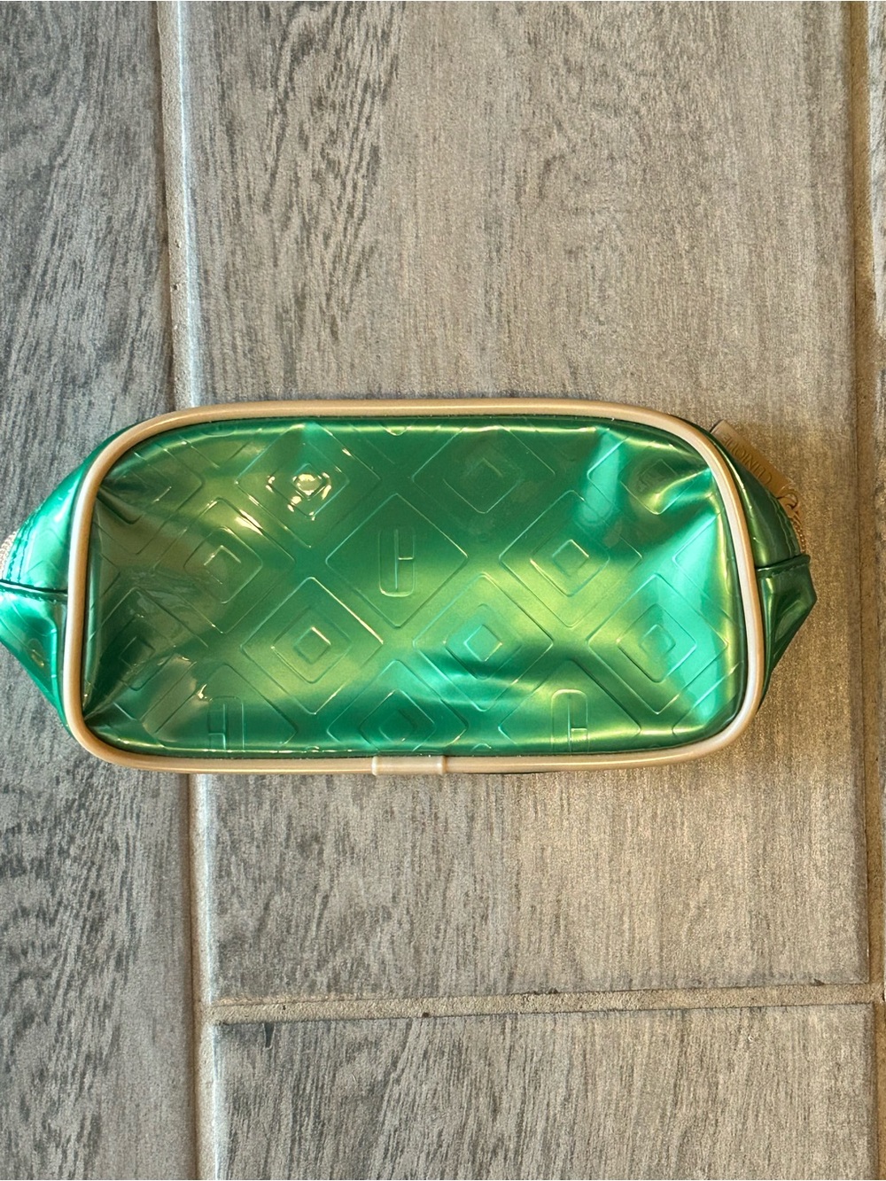 Clinique Green Embossed Cosmetic Pouch with Gold Trim
